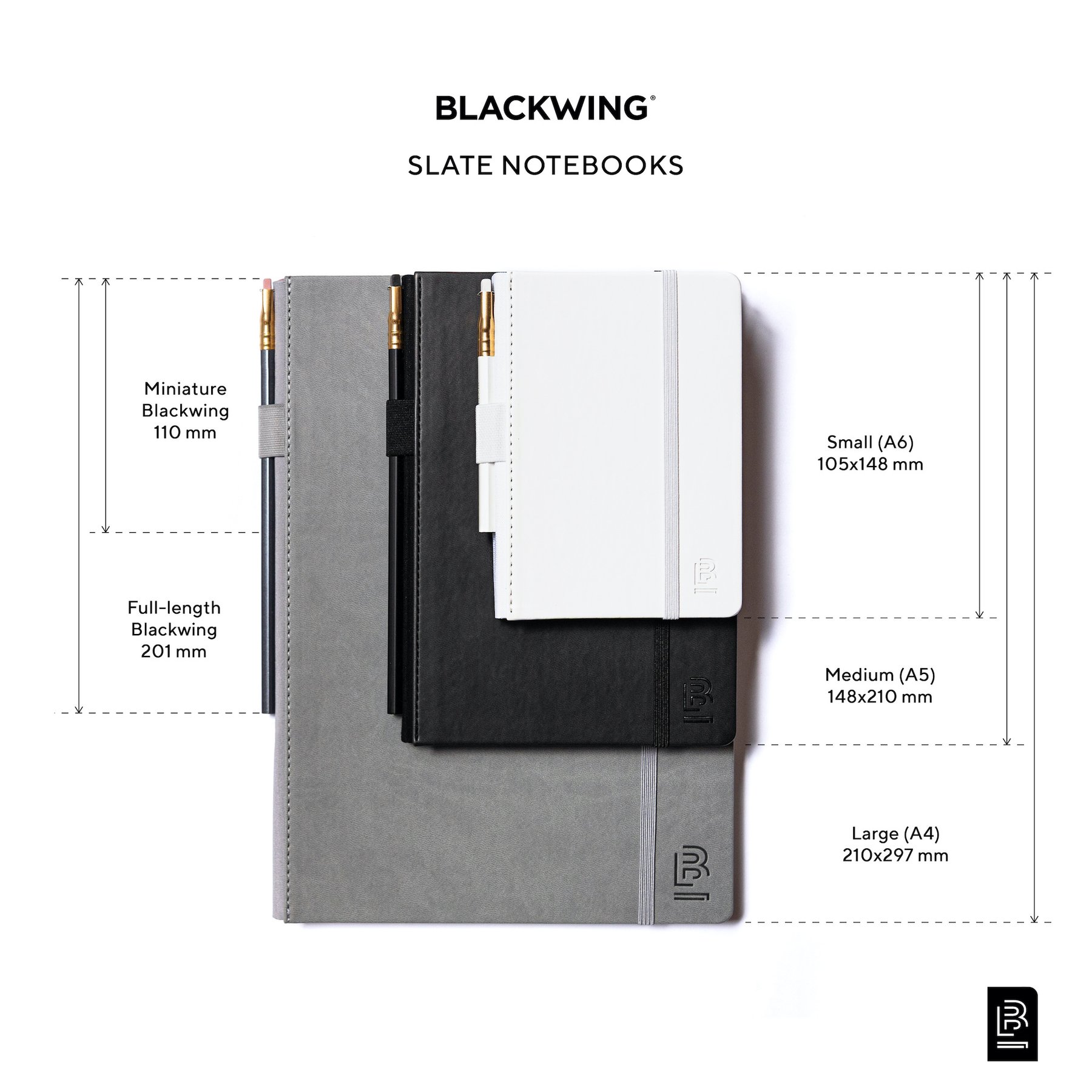 Cuaderno de BlackWing en diferentes tamaños.